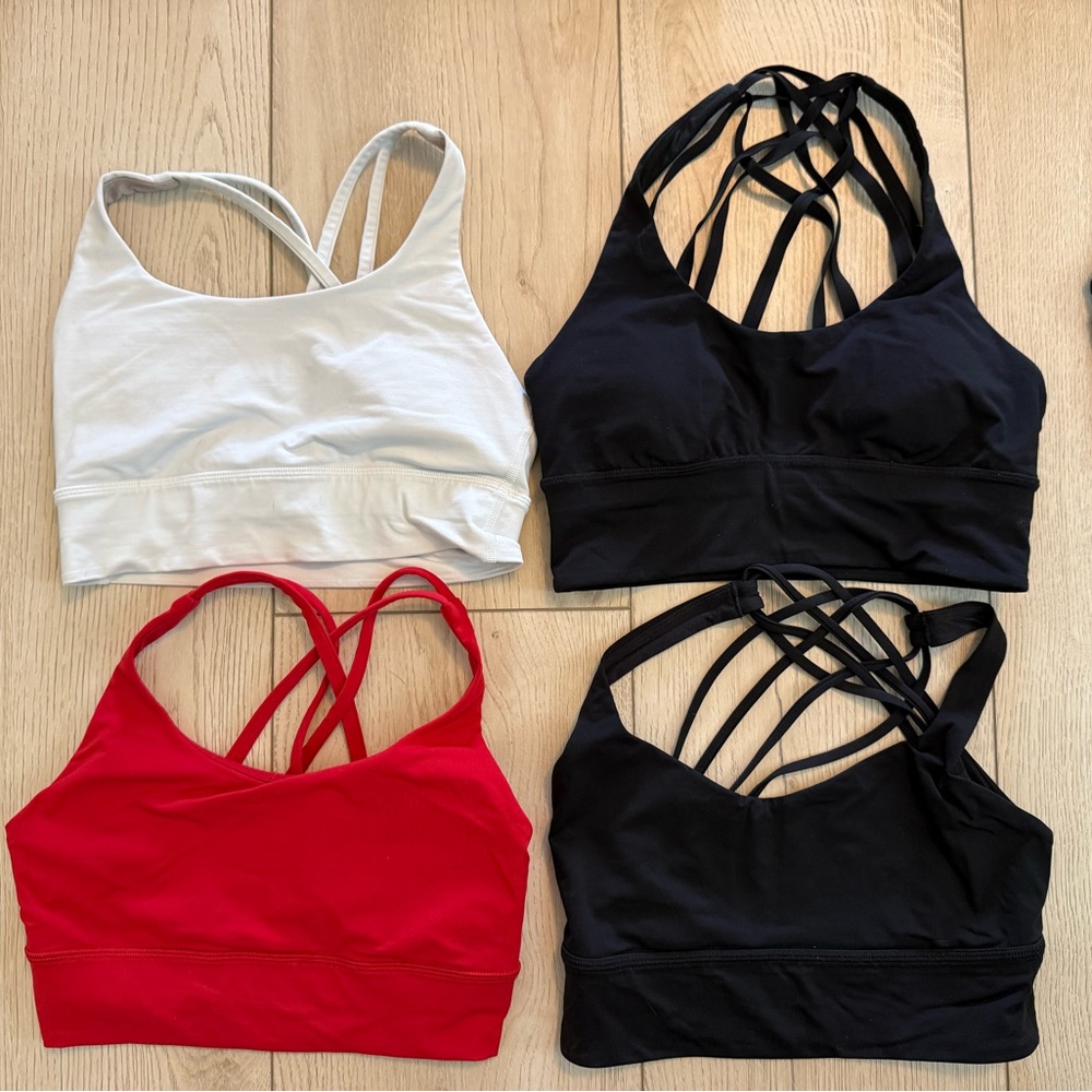 (4) lululemon sports bras. Size 6